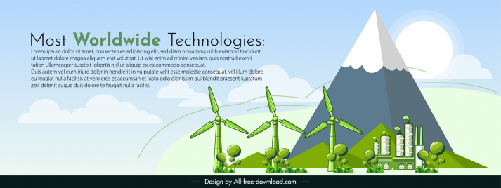 green power website banner  template 3d mountain windfarm scene