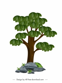 green tree icon colored flat sketch