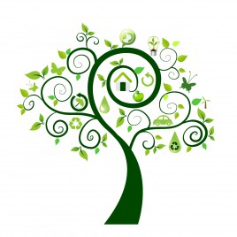 Green tree with ecology icons
