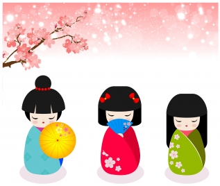 greeting card vector illustration with kokeshi dolls
