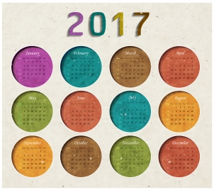 grunge retro circle style 2017 calendar templates