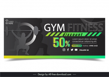 gym club discount banner template dynamic silhouette elegance design