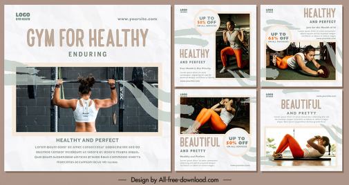 gym healthy social media post templates dynamic modern woman exercising sketch