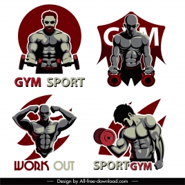 gym sports icons muscular athlete sketch dark design