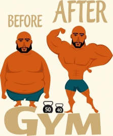 gymnasium advertising fat bodybuilding men icons decor