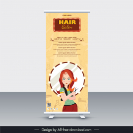 hair salon standee template female hairdresser cartoon