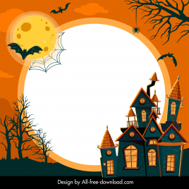 halloween backdrop template flat contrast horror moonlight haunted house bats spiders leafless trees decor