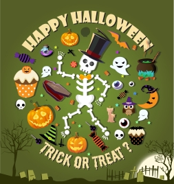 halloween background with design elements arranging in circle