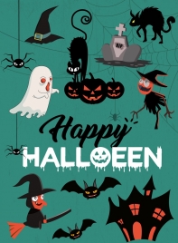 halloween banner classical horror icons decor