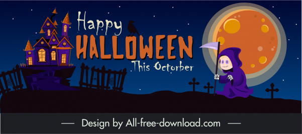 halloween banner template dark silhouette design horror grave yard death haunted house moon sketch