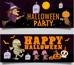 halloween banner templates scary icons colored cartoon characters