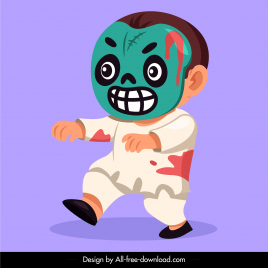 halloween costume icon boy in bloody clothes zombie mask sketch