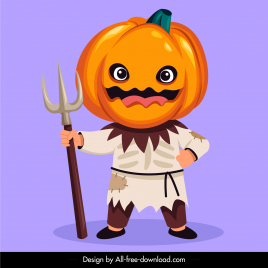 halloween costume icon kid in pumpkin face sketch