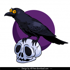 halloween design element crow skull sketch