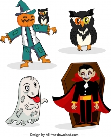 halloween design elements pumpkin owl ghost devil icons