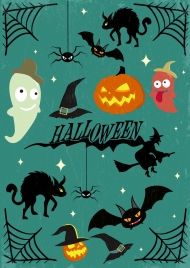halloween design elements scary icons isolation