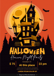 halloween horror night party poster dark silhouette design haunted house bats sketch