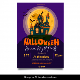halloween horror night party poster haunted house moonlight sketch