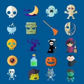 halloween icons collection with various types