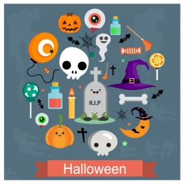 halloween icons illustration with symbols arranged in circle