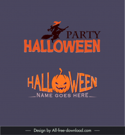 halloween logo template flat silhouette stylized texts pumpkin witch sketch