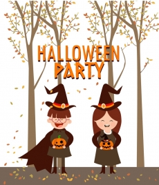 halloween party background cute kid icons
