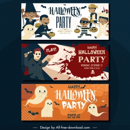 halloween party banners funny horror characters horizontal design