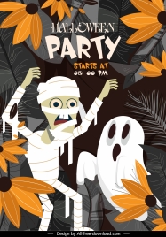 halloween party poster template ghost zombie characters sketch