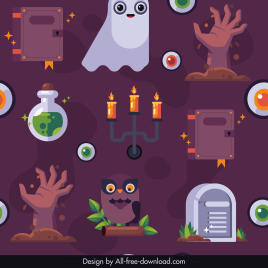 halloween pattern template colorful flat horror elements sketch
