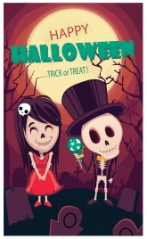 halloween poster design with skeleton couples in graveyard
