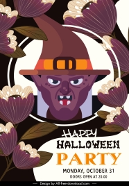 halloween poster template witch portrait flowers decor