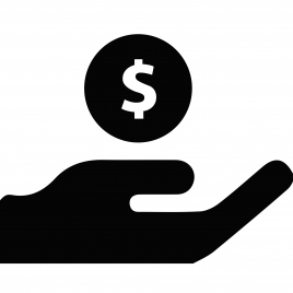 hand holding usd sign icon flat contrast black white silhouette outline