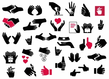 hand signal icons set design in silhouettes style