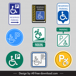 handicap parking sign board templates flat geometric shapes wheel chair disabled sketch
