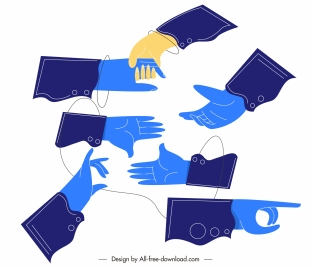 hands gesturing icons colored flat handdrawn sketch