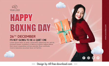 happy boxing day banner template happy lady gift clouds light rays sketch modern realistic design