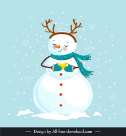 happy christmas snowman icon cute stylized cartoon sketch