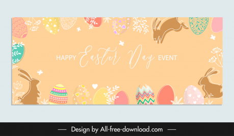 happy easter banner elegant flat bunnies eggs flowers decor