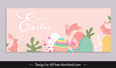 happy easter banner template flat eggs rabbits leaves decor