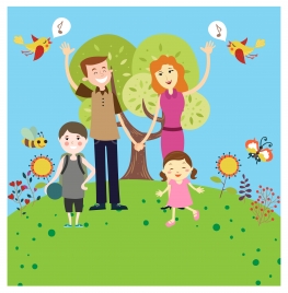 happy family vector illustration in colorful cartoon style