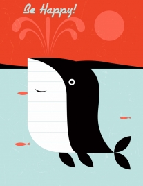 happy greeting card template whale icon stylized cartoon
