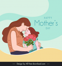 happy mother day banner mom daughter flowers bouquet sketch cartoon design