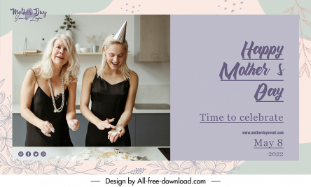 happy mothers day banner template mother daughter cooking in kitchen sketch realistic modern design