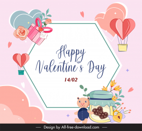 happy valentine day card background template cute love elements decor