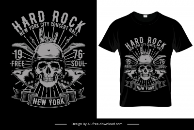 hard rock new york city 1976 free soul tshirt template dark horror skull sketch symmetric design