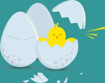 hatched egg background cute chick icon colored cartoon