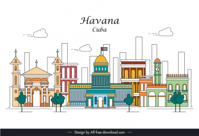 havana city advertising poster impressive lines sketch