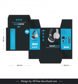 headsets box packaging template modern elegant contrast dark realistic design