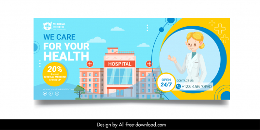 healthcare services sale banner template architecture nurse sketch cartoon design