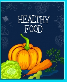 healthy food banner pumpkin carrot icons vignette backdrop